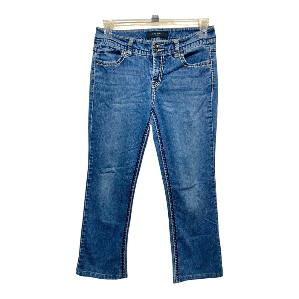 Women's Nine West Annette Blue Rhinestone Pocket Boot Cut Jeans